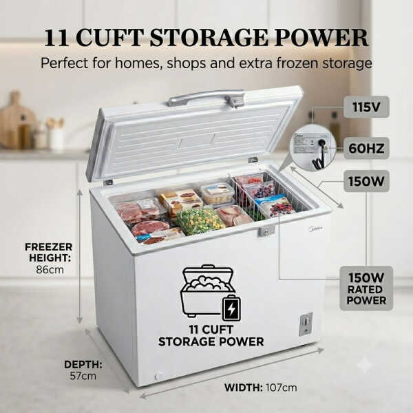 MIDEA 11 CU.FT CHEST FREEZER WHITE | MD-RC405FZR01 - Image 