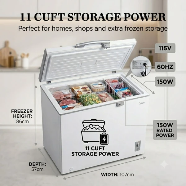 MIDEA 11 CU.FT CHEST FREEZER WHITE | MD-RC405FZR01 - Image 