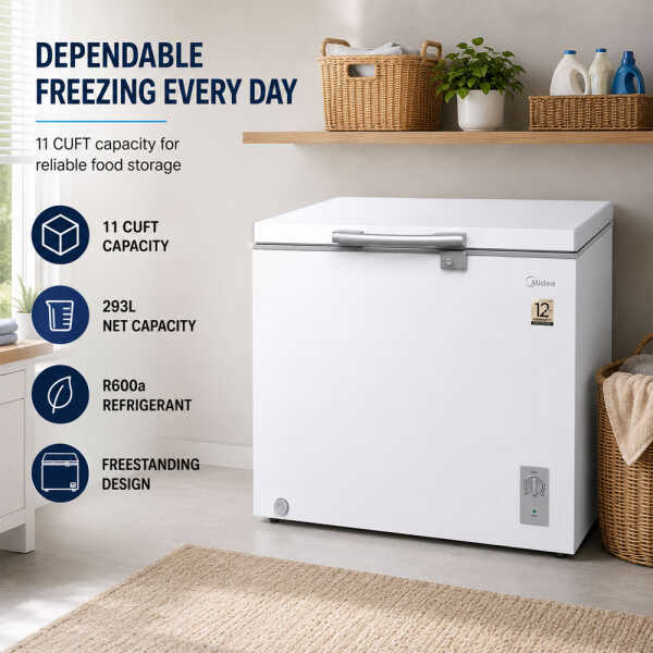 MIDEA 11 CU.FT CHEST FREEZER WHITE | MD-RC405FZR01 - Image 