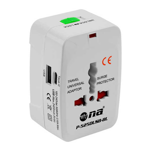 NIPPON AMERICA UNIVERSAL TRAVEL ADAPTER WI/ USB SOCKET | P-525DUSB - Image 