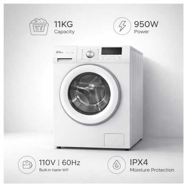 PREMIUM 11KG FRONT LOAD WASHER WITH HEATING ELEMENT WHITE | PWMF115XW - Image 