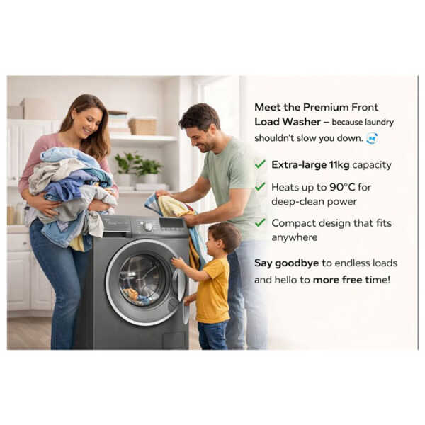 PREMIUM 11KG FRONT LOAD WASHER WITH HEATING ELEMENT GREY | PWMF116XS - Image 