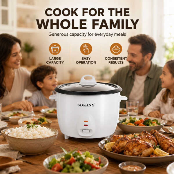 SOKANY 2.2L 11 CUP UNCOOKED RICE COOKER WHTE  | SK-07059 - Image 