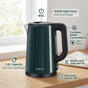 SOKANY 2.5L CORDLESS ELECTRIC KETTLE 110V-50HZ-60HZ ASSORTED COLORS | SK-SH1088 - Image 