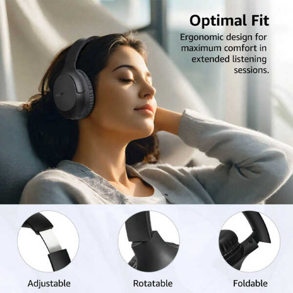 TOZO H100 NOISE CANCELLING W/MIC OVER EAR WIRELESS HEADPHONES BLACK | TOZOH100BLK - Image 