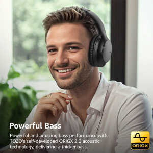TOZO H100 NOISE CANCELLING W/MIC OVER EAR WIRELESS HEADPHONES BLACK | TOZOH100BLK - Image 