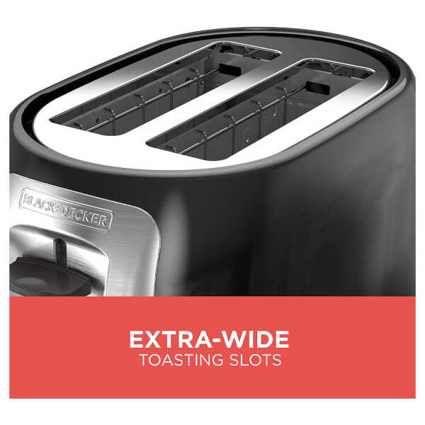 BLACK & DECKER 2-SLICE WIDE SLOTS TOASTER, BLACK | TR1278B - Image 