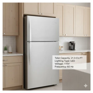 WHIRLPOOL 21.3 CU.FT AUTOMATIC DEFROST MONOCHROMATIC STAINLESS STEEL REFRIGERATOR | WRT511SZDM - Image 