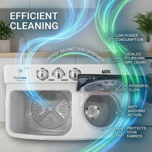 AXXEL 8KG SEMI-AUTOMATIC TWIN TUB WASHING MACHINE 110V WHITE | AWM800 - Image 