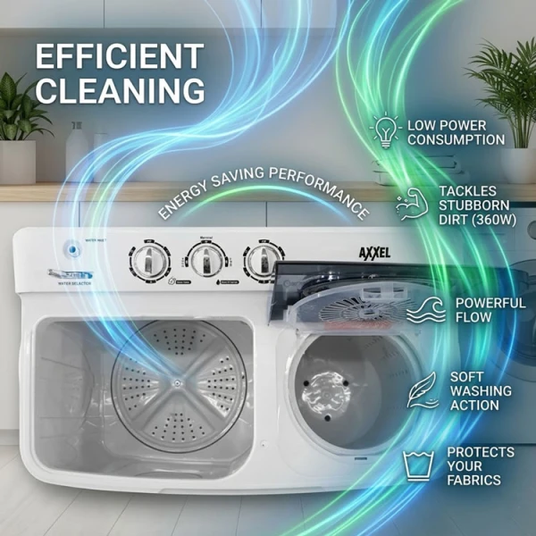 AXXEL 8KG SEMI-AUTOMATIC TWIN TUB WASHING MACHINE 110V WHITE | AWM800 - Image 