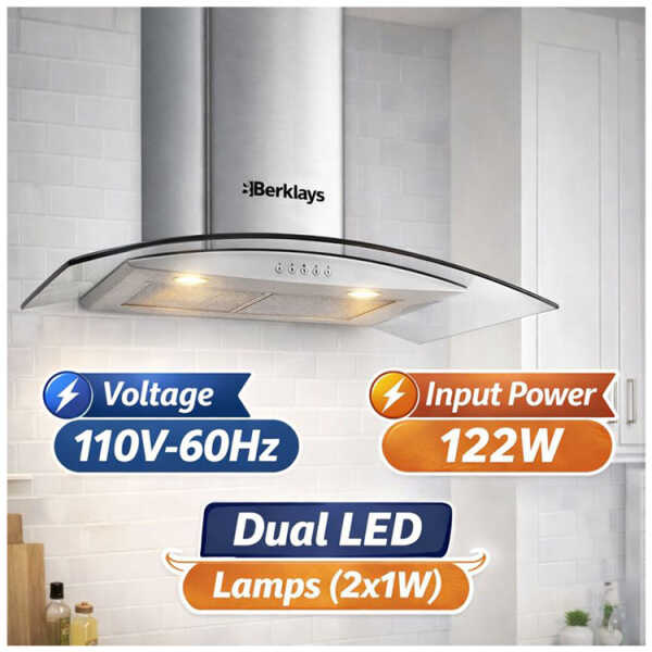 BERKLAYS 60 CM INOX RANGE HOOD STAINLESS STEEL | BHDECO6028.16 - Image 