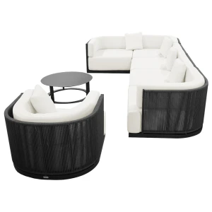 SOLEA U LOUNGE 7 PIECES OUTDOOR SETS WITH 5 SEATS OFF WHITE | KM1244 - Image 