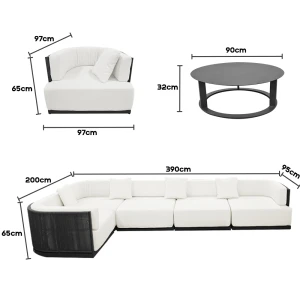 SOLEA U LOUNGE 7 PIECES OUTDOOR SETS WITH 5 SEATS OFF WHITE | KM1244 - Image 