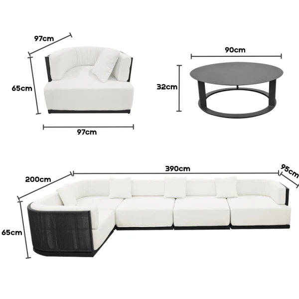 SOLEA U LOUNGE 7 PIECES OUTDOOR SETS WITH 5 SEATS OFF WHITE | KM1244 - Image 