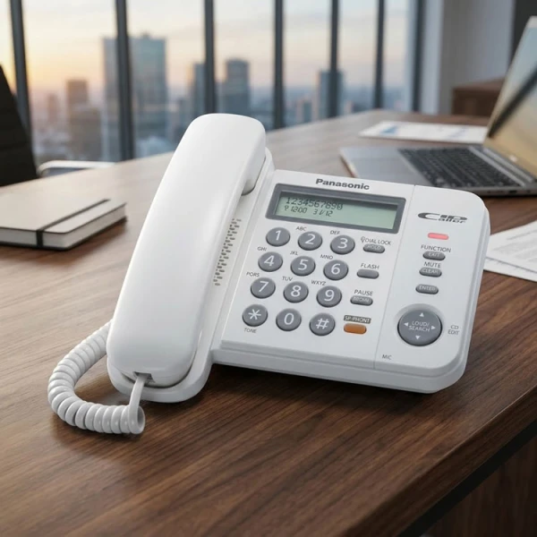 PANASONIC CORDED TELEPHONE W/SPEAKERPHONE WHITE | KX-TS580 - Image 