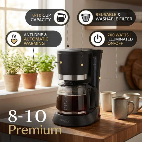 PREMIUM 8-10 CUPS COFFEE MAKER BLACK 120V-700W | PCM599B - Image 