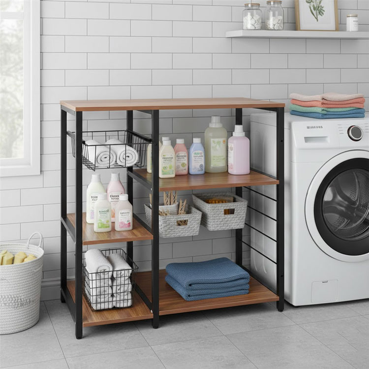 Compact laundry room storage cabinet for linens