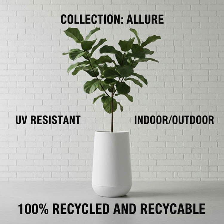 White Allure recycled plant pot with green foliage