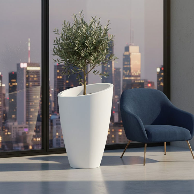 Brown decorative plant pot in urban apartment.