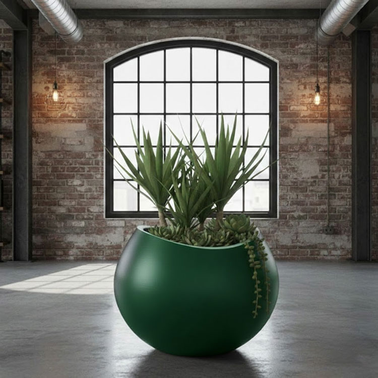 Large green eco-friendly plant pot in modern loft.