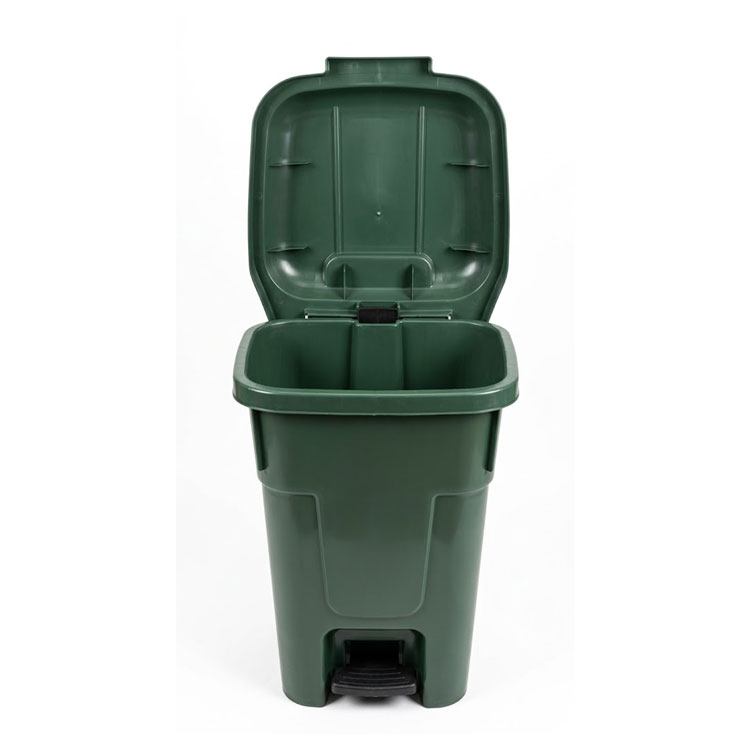 Open 60L green pedal bin with foot lever.