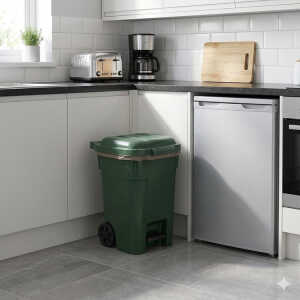 60L DUSTBIN W/ PEDAL & WHEELS GREEN | 0127 - Image 