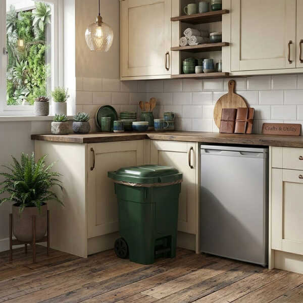 60L DUSTBIN W/ PEDAL & WHEELS GREEN | 0127 - Image 