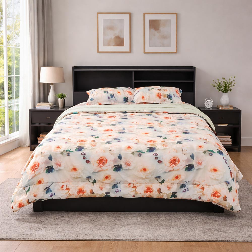 Reversible floral comforter set with matching pillow shams.