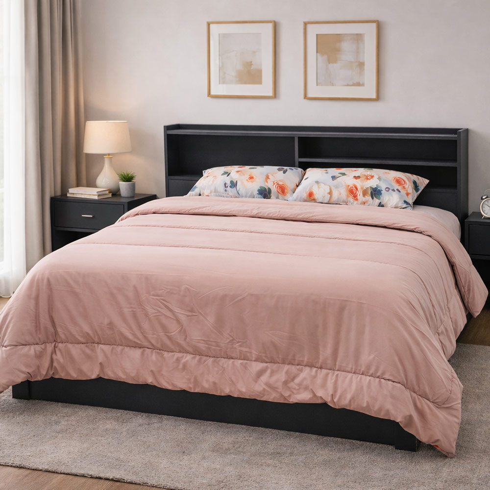 Solid light purple reverse side of floral comforter.