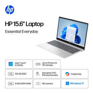 HP 15.6" FHD IPS TOUCH INTEL CORE I5-1334U 8GB 512GB SSD NATURAL SILVER | 15-FD0154WM - Image 