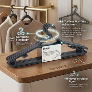 6 PCS PLASTIC CLOTHES HANGER W/ 360° ROTATING HEAD | 5204 - Image 