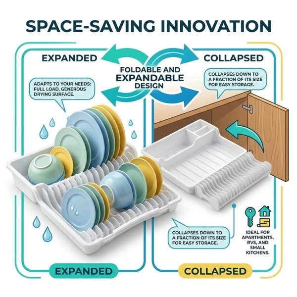 PLASTIC EXPANDABLE/FOLDABLE DISH DRYING RACK ASSORTED COLORS | 7101 - Image 