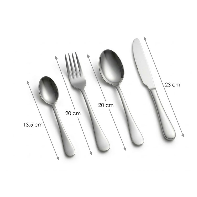 Cutlery set dimensions and measurements in centimeters