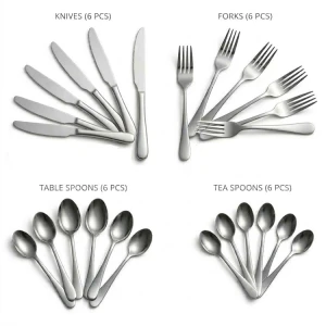 24 PCS STAINLESS STEEL CUTLERY SET (TABLESPOONS/TEASPOONS/FORKS/BUTTER KNIVES) SILVER |  86976 - Image 