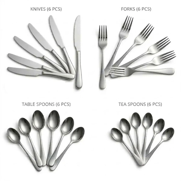 24 PCS STAINLESS STEEL CUTLERY SET (TABLESPOONS/TEASPOONS/FORKS/BUTTER KNIVES) SILVER |  86976 - Image 
