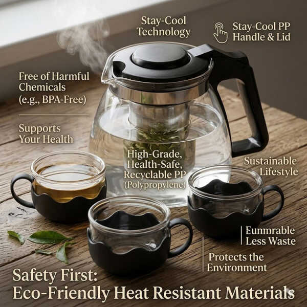 5PCS GLASS TEA SET (1 TEA POT & 4 TEA CUPS) | 86998 - Image 