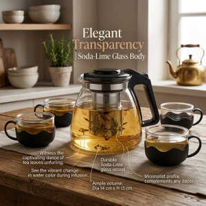 5PCS GLASS TEA SET (1 TEA POT & 4 TEA CUPS) | 86998 - Image 