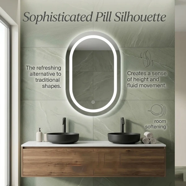 PILL SHAPED TOUCH CONTROLLED LED MIRROR W60XH80CM | 87940 - Image 