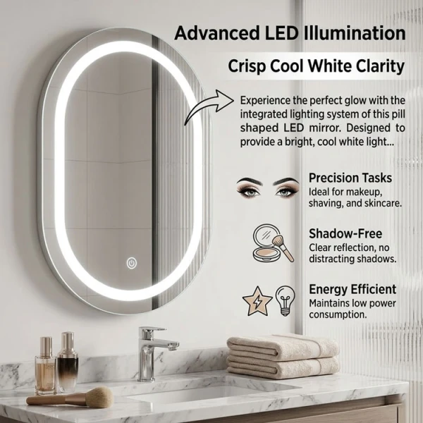 PILL SHAPED TOUCH CONTROLLED LED MIRROR W60XH80CM | 87940 - Image 