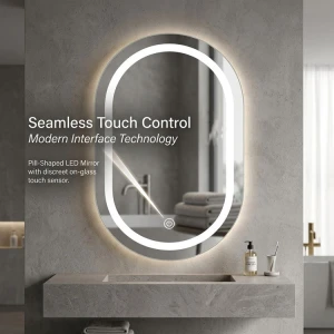 PILL SHAPED TOUCH CONTROLLED LED MIRROR W60XH80CM | 87940 - Image 