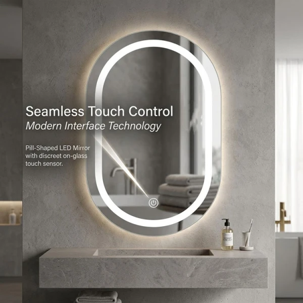 PILL SHAPED TOUCH CONTROLLED LED MIRROR W60XH80CM | 87940 - Image 