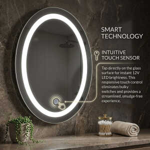 OVAL TOUCH CONTROLLED LED MIRROR W55XH70CM | 88328 - Image 