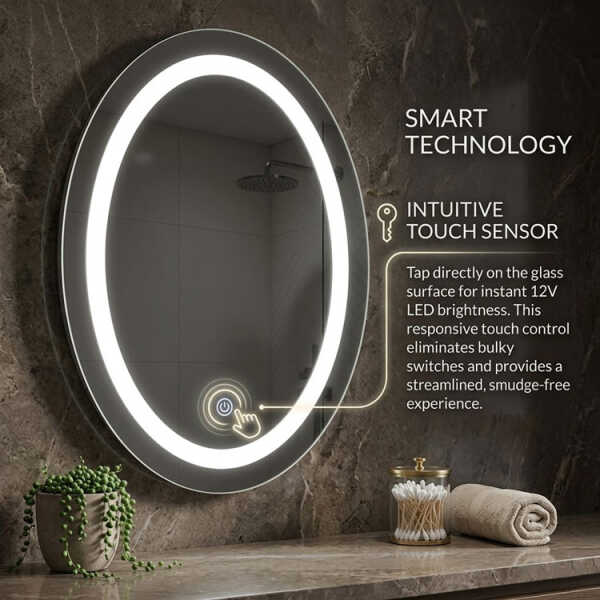 OVAL TOUCH CONTROLLED LED MIRROR W55XH70CM | 88328 - Image 