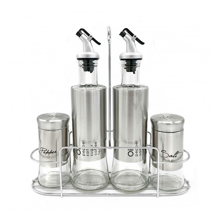 Oil & Vinegar glass Cruet Set with Salt and Pepper Shaker
