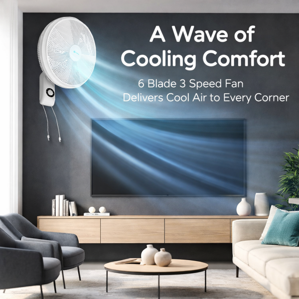 IVERIA 18" WALL FAN 6-BLADE 3-SPEED CONTROL WHITE | AI-18PAW - Image 