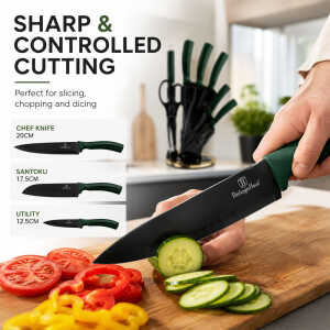 BERLINGER HAUS 8PCS KNIFE SET W/ACRYLIC STAND EMERGENCY METER IN POSITION BLACK GREEN | BH-2563 - Image 