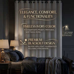 HPC POLO SINGLE PANEL BLACKOUT CURTAIN CHI-IVORY | HPC-5211 - Image 
