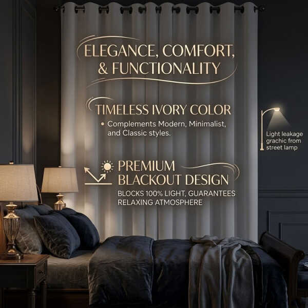 HPC POLO SINGLE PANEL BLACKOUT CURTAIN CHI-IVORY | HPC-5211 - Image 
