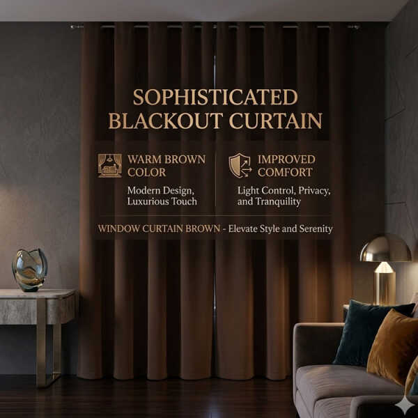HPC POLO 1 SINGLE PANEL BLACKOUT WINDOW CURTAIN BROWN | HPC-5230 - Image 