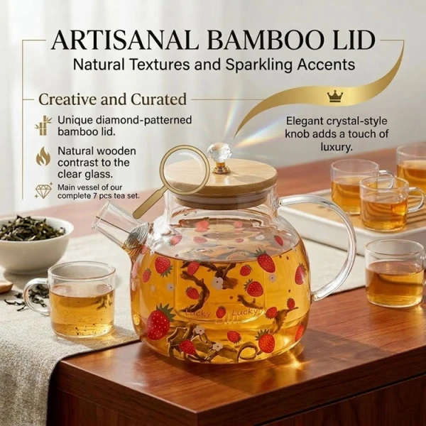 7PCS BOROSILICATE GLASS TEA SET (1 TEAPOT & 6 TEA CUPS) | K41004 - Image 